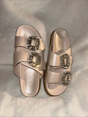 ShuShop Blush Pink Jeweled Buckle Slide Sandals